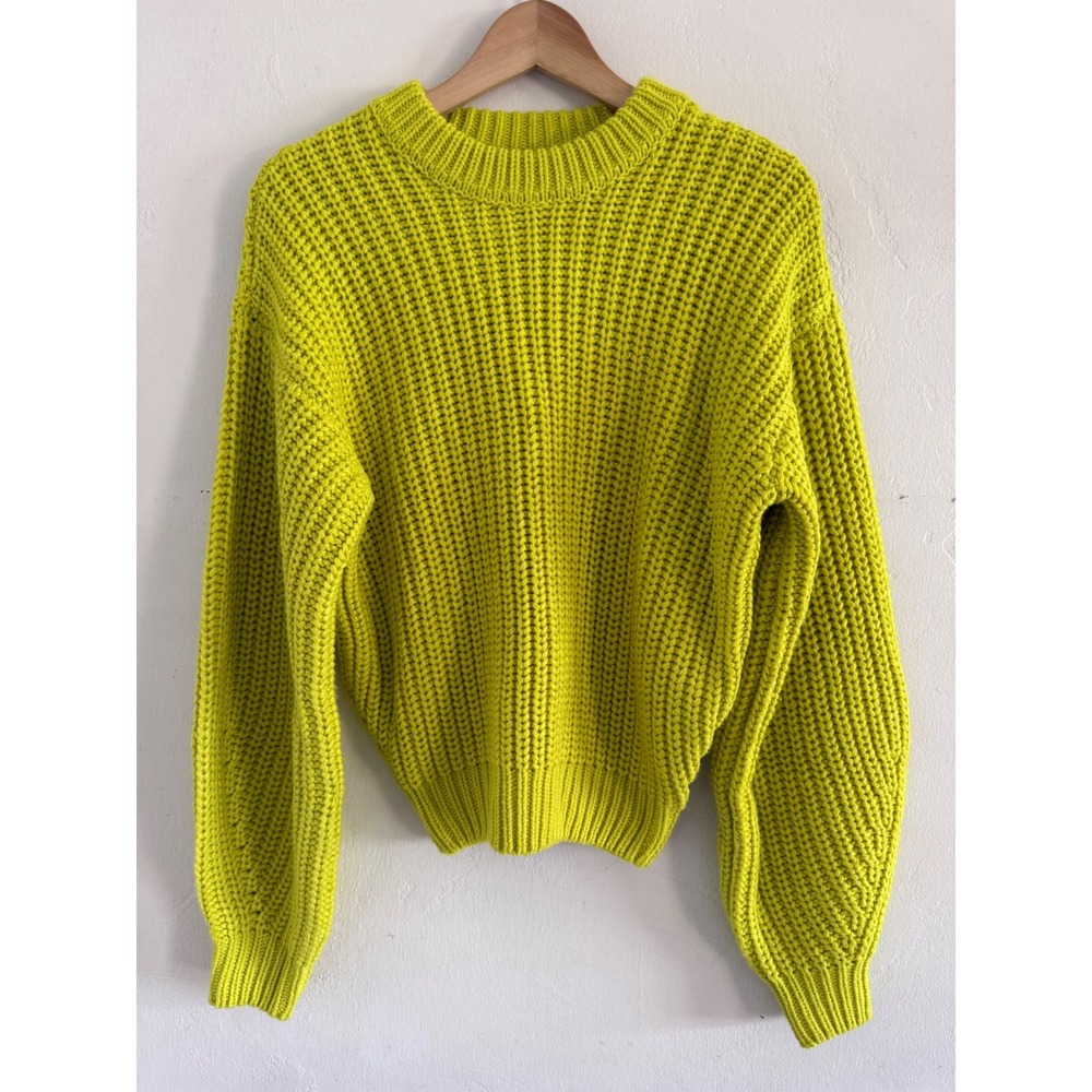 Show Me Your Mumu Bailey Sweater Lime Green Chunky Ribbed Knit Crewneck Small - Picture 2 of 8